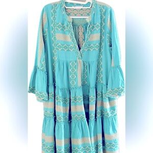 Dharma Dress M/L Cotton Weaved Geometric Tiered Flowy Knee long Boho chic Hippie